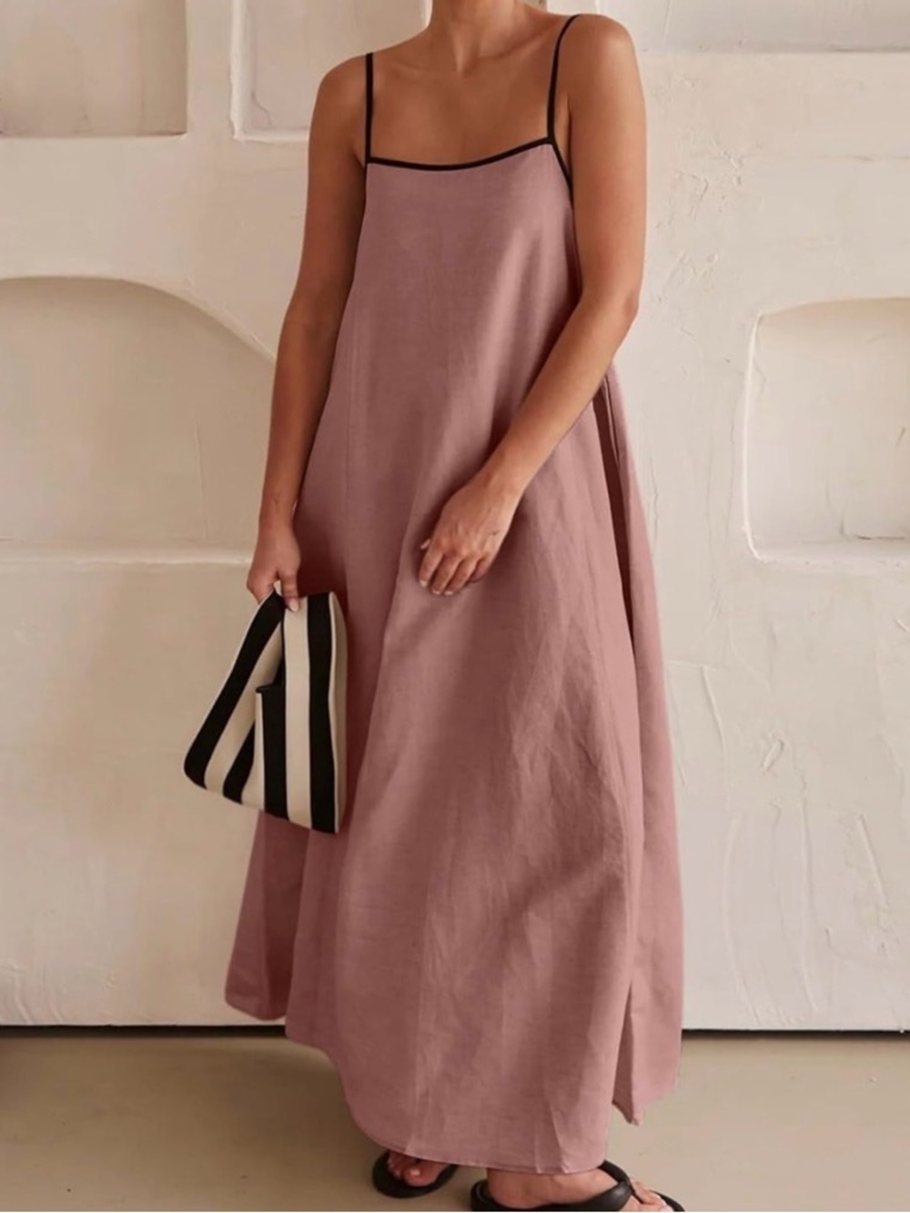Women’s SHY VELVET 100% Linen Pink Maxi Dress